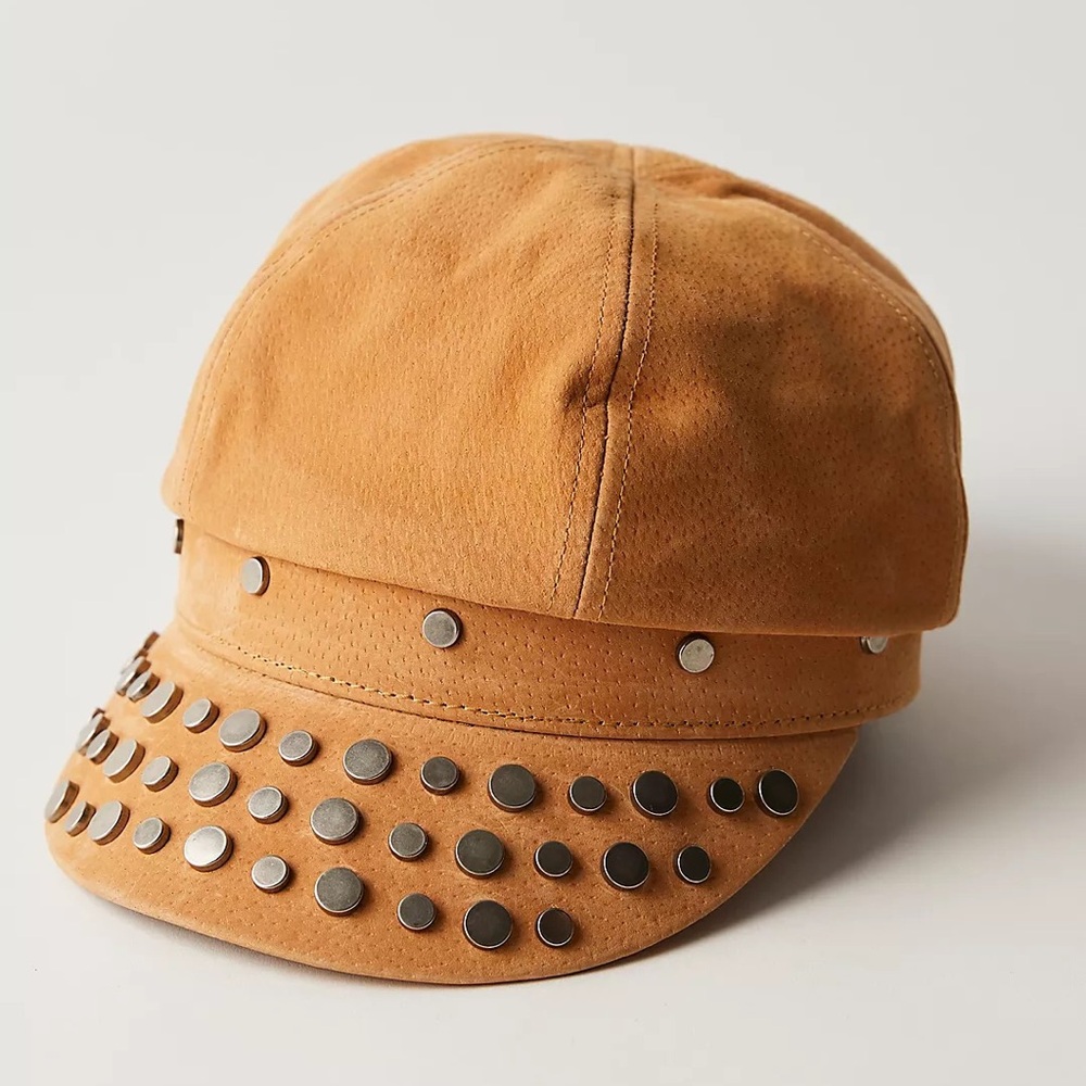 Free People Studded Tan Suede Hat Newsboy Hat